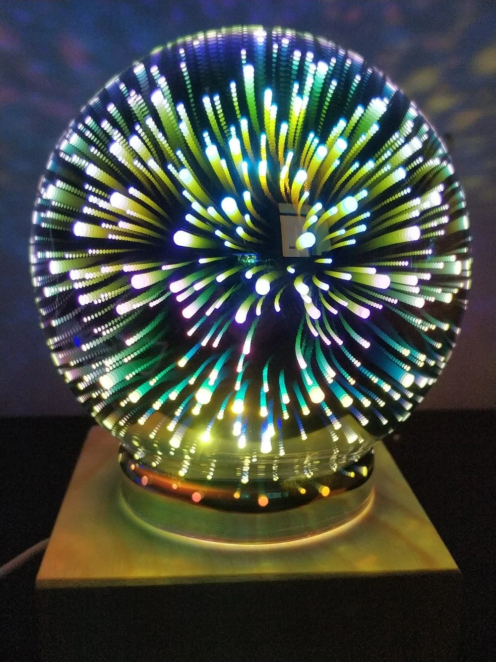 Luminária Noturna Bola de Cristal Art Déco Moderna em Vidro e Madeira