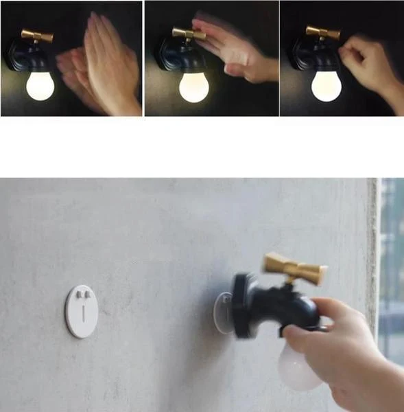 Tapful vägglampa för kran med ljudsensor och tre lägen