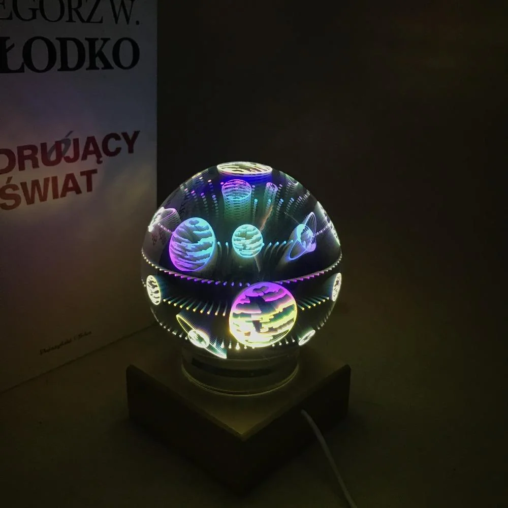 Luminária Noturna Bola de Cristal Art Déco Moderna em Vidro e Madeira