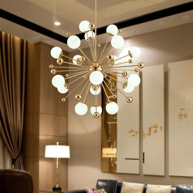 Ari Modern Nordic Art Deco Dandelion Chandelier in Frosted Glass and Iron