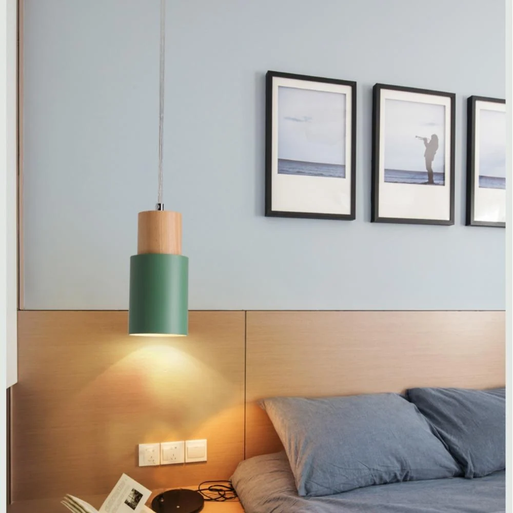 Designer Nordic Hanging Light with Wooden Base and Glass Stone Shade