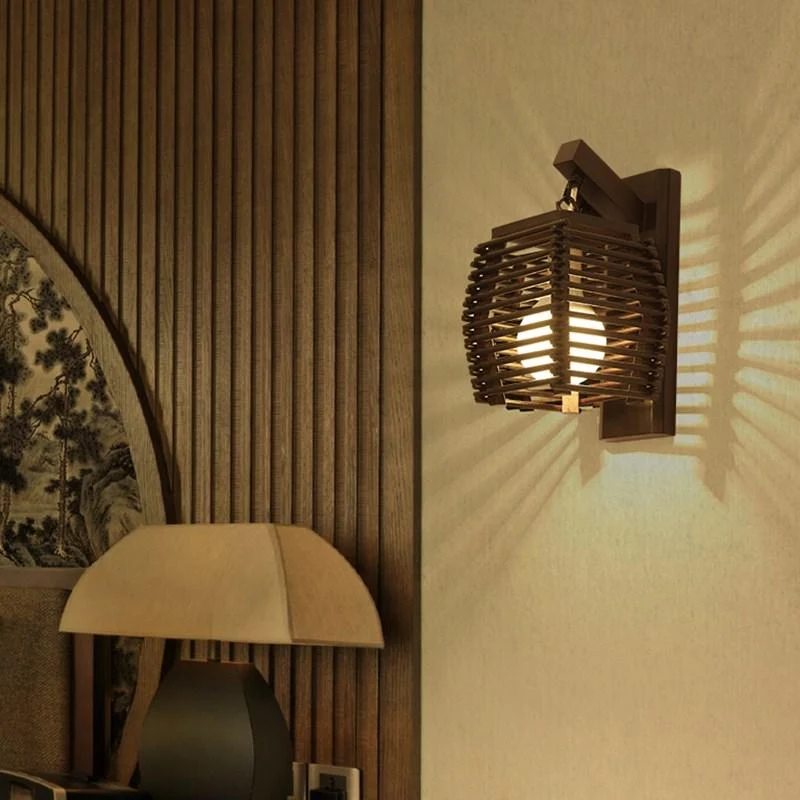 Cassia Wooden Lantern Lamp Wall Mounted Carved Wood Light