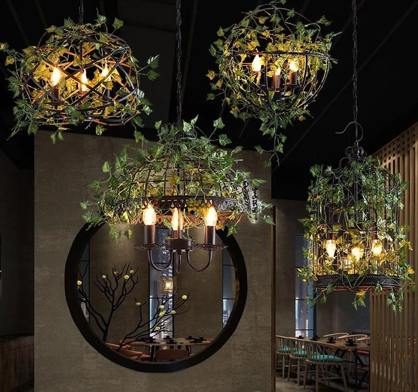 Emory Vintage Industrial Bird Cage Hanging Lamp in Painted Metal