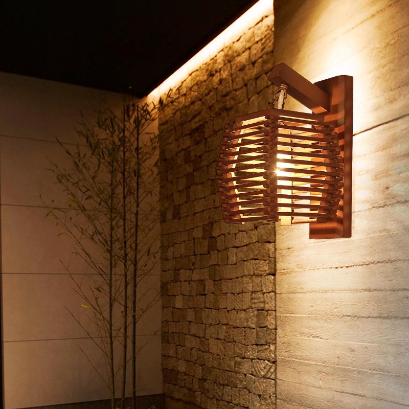 Cassia Wooden Lantern Lamp Wall Mounted Carved Wood Light