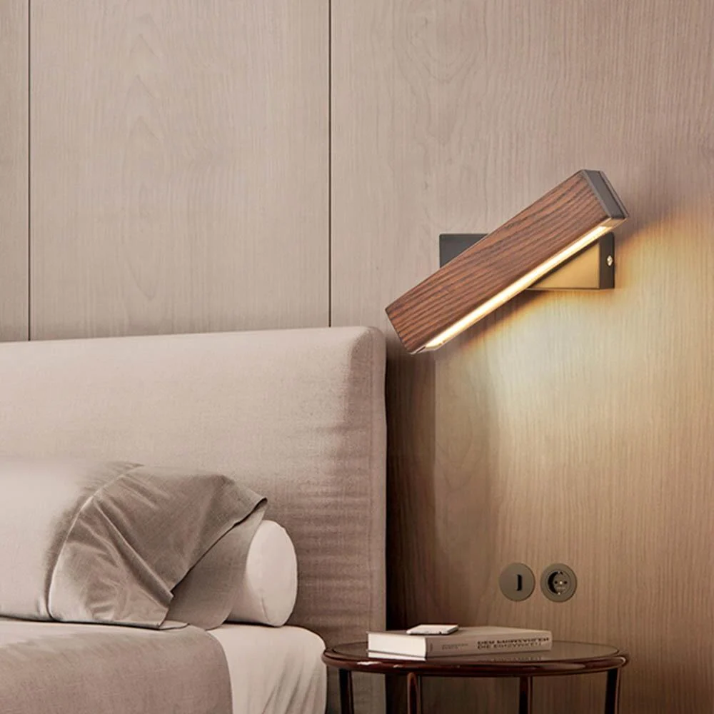 Vera Rotated LED Wall Lamp in Iron and Wood for Angled Lighting