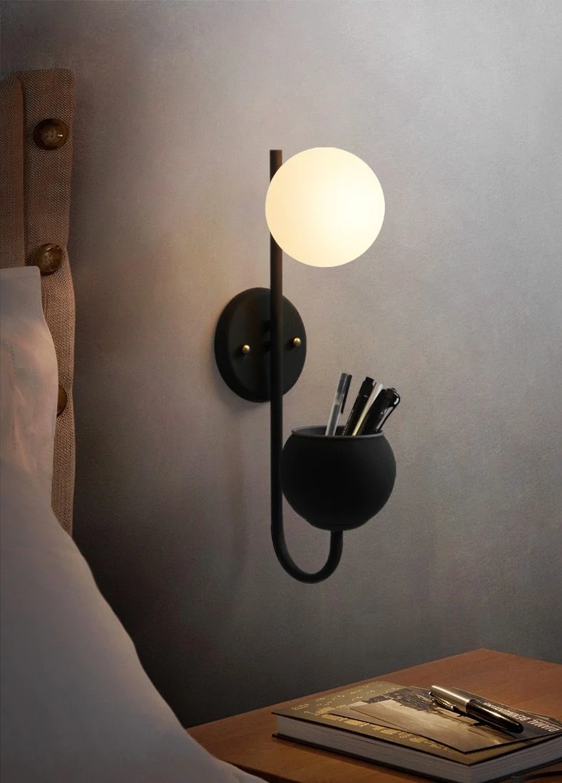 Hiram Modern Nordic Wall Mounted Planter Lamp in Painted Iron and Glass