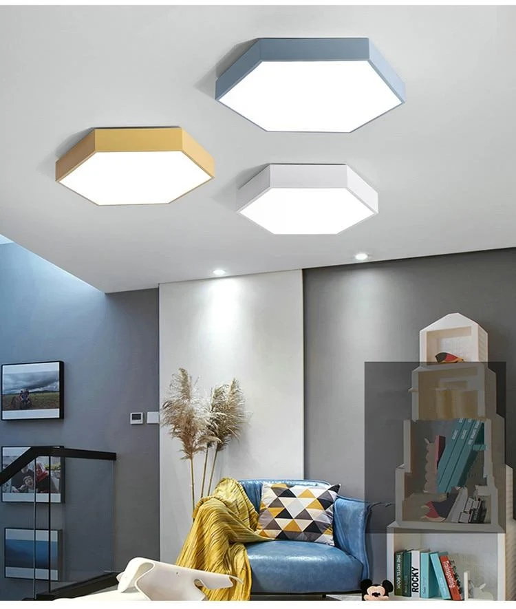 Hex Ceiling Light Flush Mount LED in Iron and Acrylic, 11.8 Inches