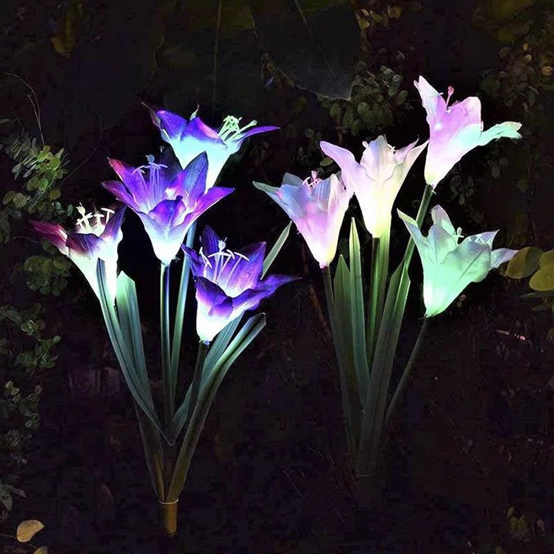 Luces LED de jardín con lirios artificiales de seda