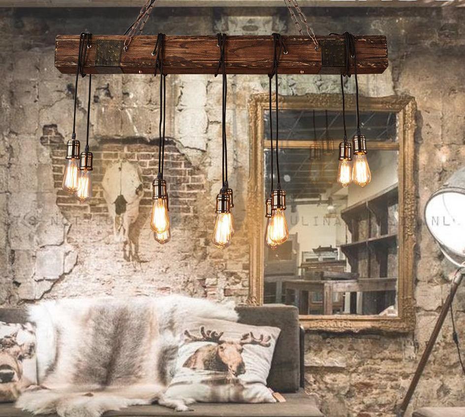 Brio Antique Wooden Beam Hanging Light for Rustic Industrial Rooms