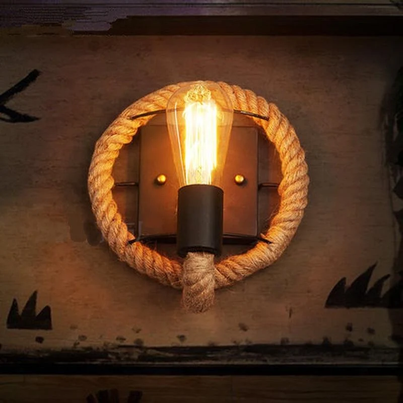 Clove Round Rope Wrap Wall Lamp with Hand Woven Hemp Rope