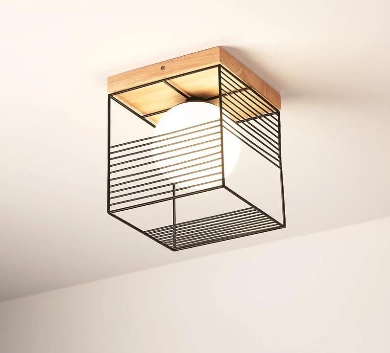 Escher Vintage Cage Ceiling Lights in Rubber Wood and Metal