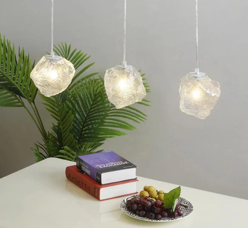 Burley Glass Stone and Iron Pendant Hanging Lamp for Warm Ambient Light