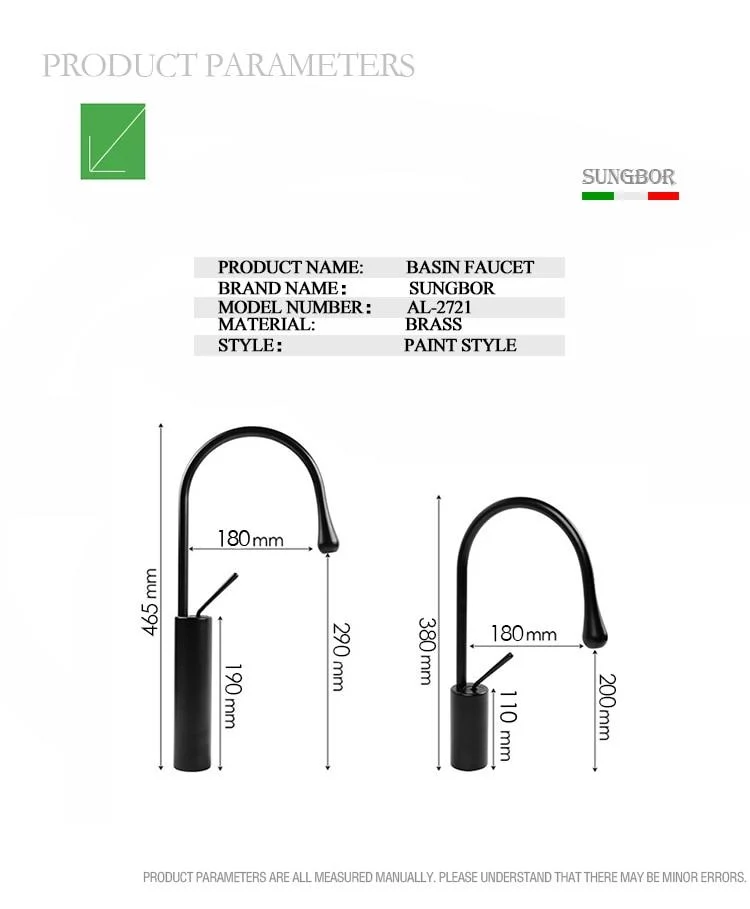 Raffeto Brass Crane Bathroom Faucet in 18 Inch and 15 Inch Heights