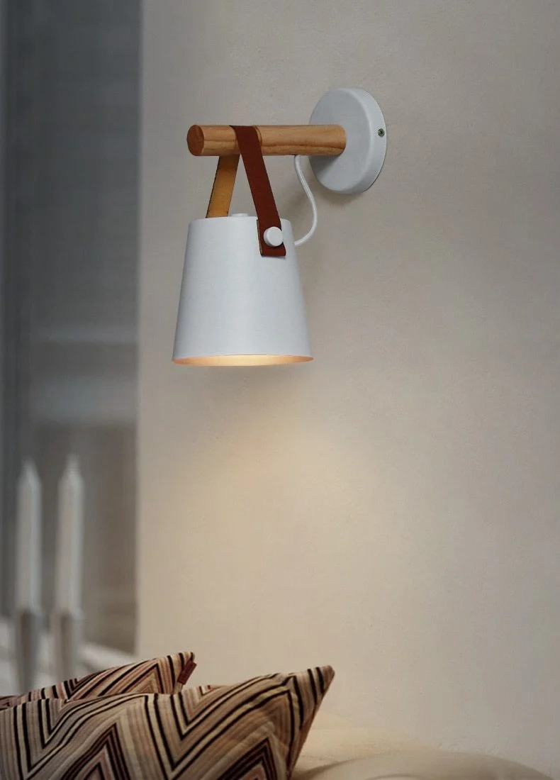 Nordic Hanging Wall Lamp with Iron and Wood Lantern Body