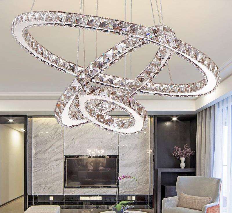 Circular Crystal LED Chandelier in Stainless Steel for Ceiling Mount
