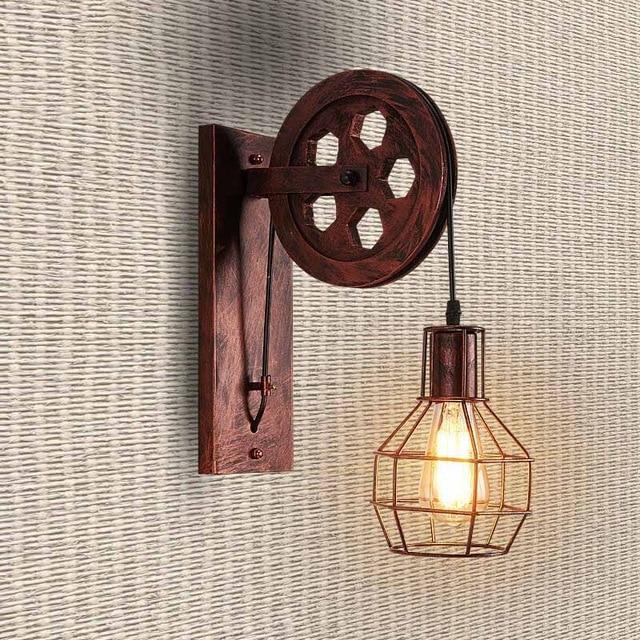 Lampe murale à poulie style industriel vintage en fer plated