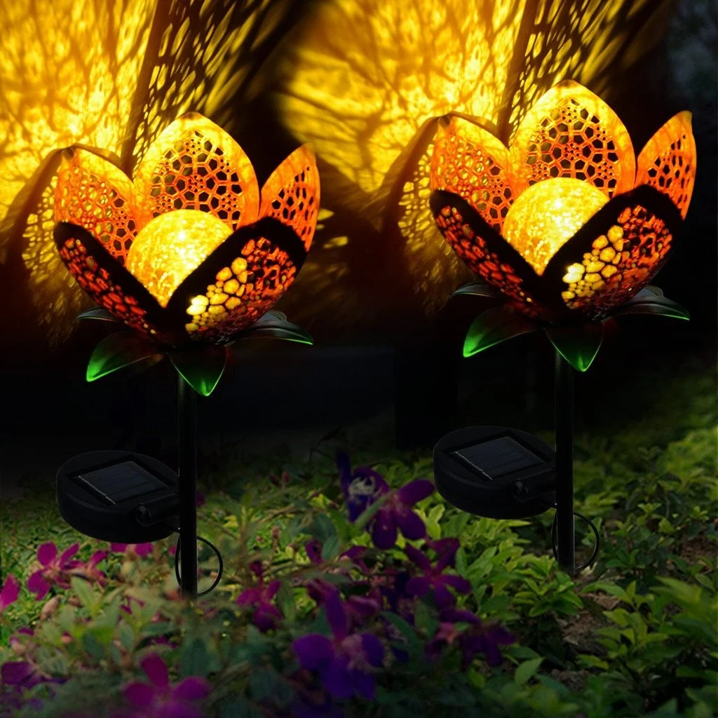 Solar Hollowed Flower Garden Pathway Stake Light in Iron