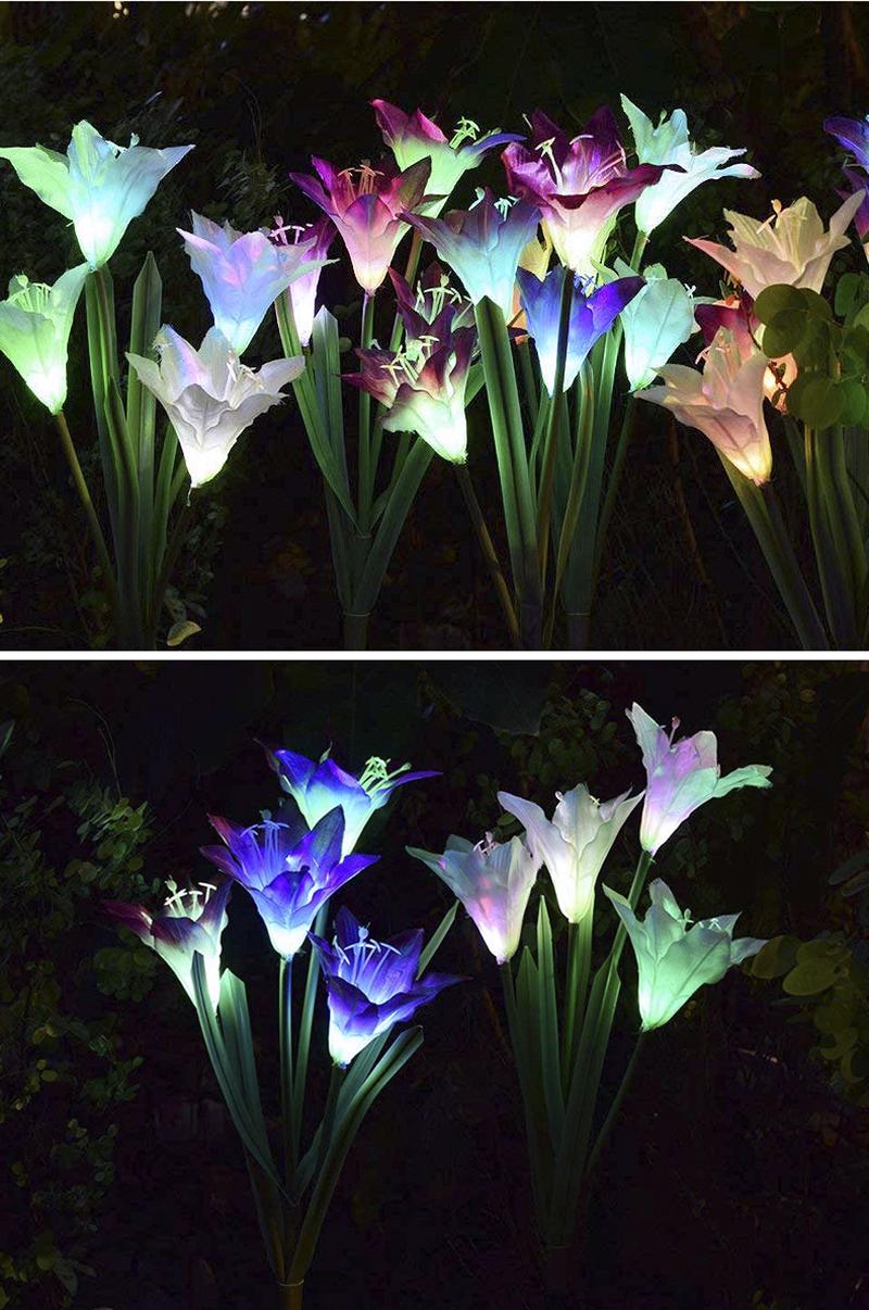 Luces LED de jardín con lirios artificiales de seda