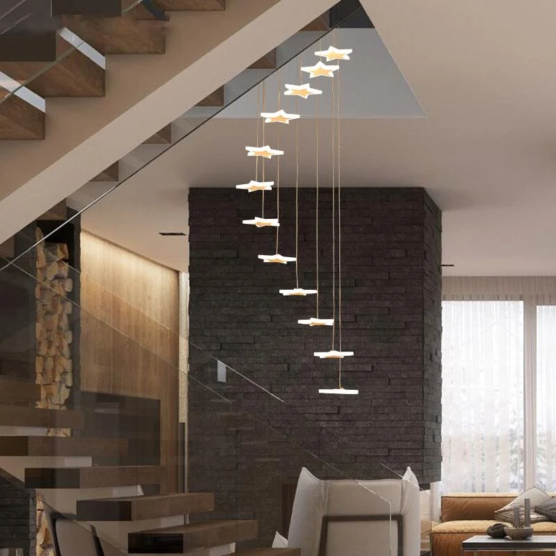 Starlight Hanging Star Chandelier in Clear Glass and Polished Steel