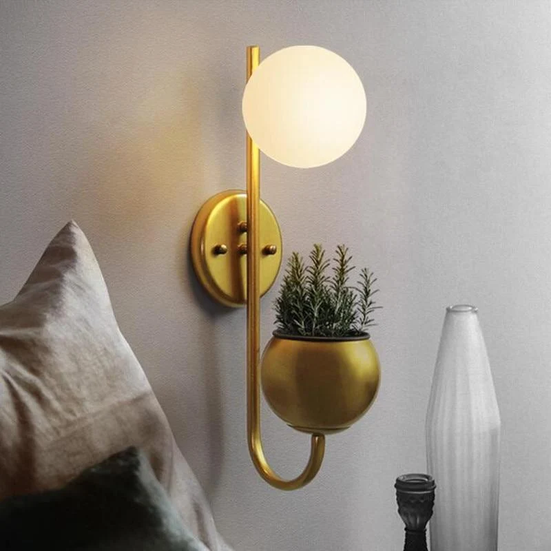 Hiram Modern Nordic Wall Mounted Planter Lamp in Painted Iron and Glass