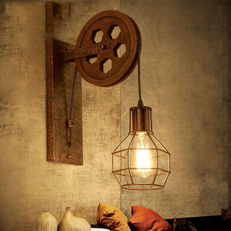 Lampe murale à poulie style industriel vintage en fer plated