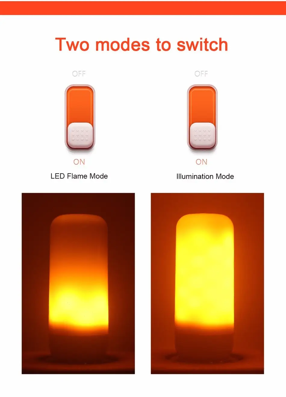 Firelight verklighetstrogen LED-lampa med lågeffekt och 360-graderseffekt