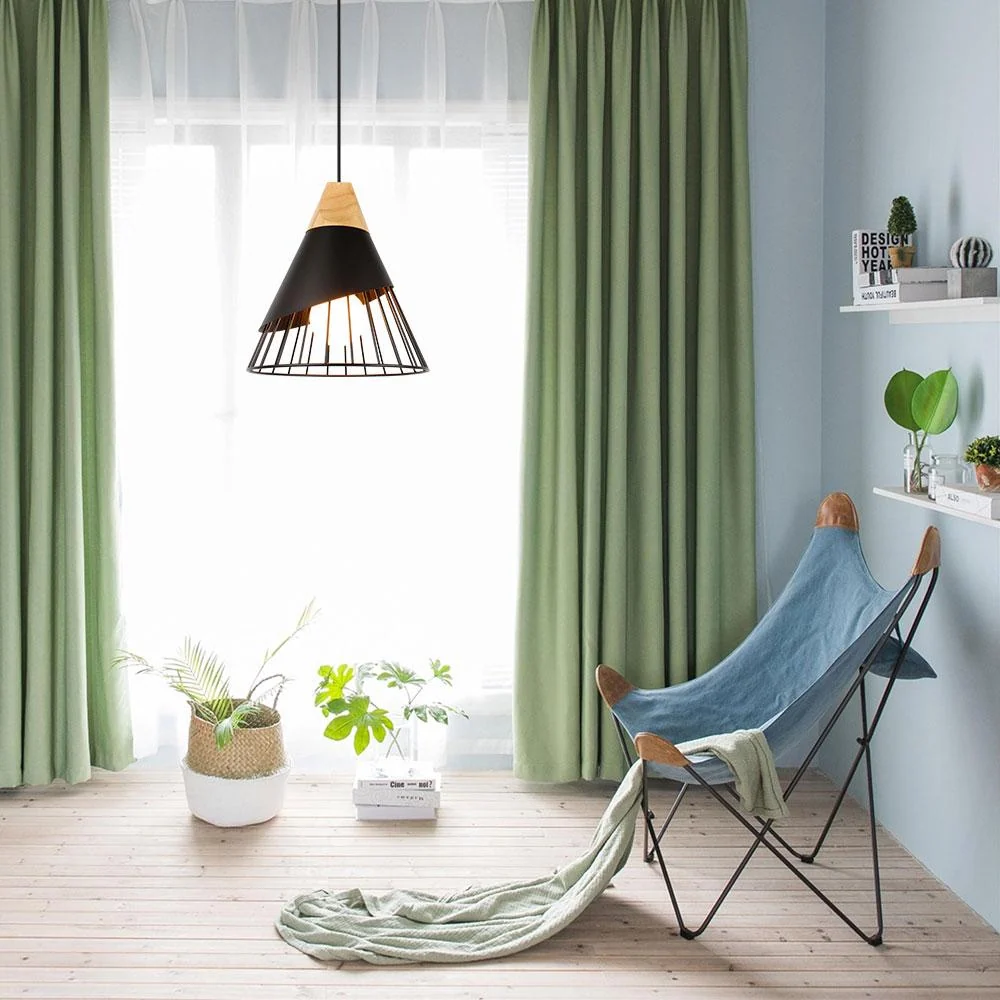 Wooden Base Iron Cage Hanging Nordic Lamp for Home and Restaurant