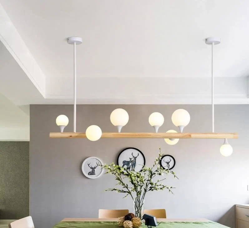 Hershal Bulb Chandelier in Wood and Glass with LED Bulbs Included