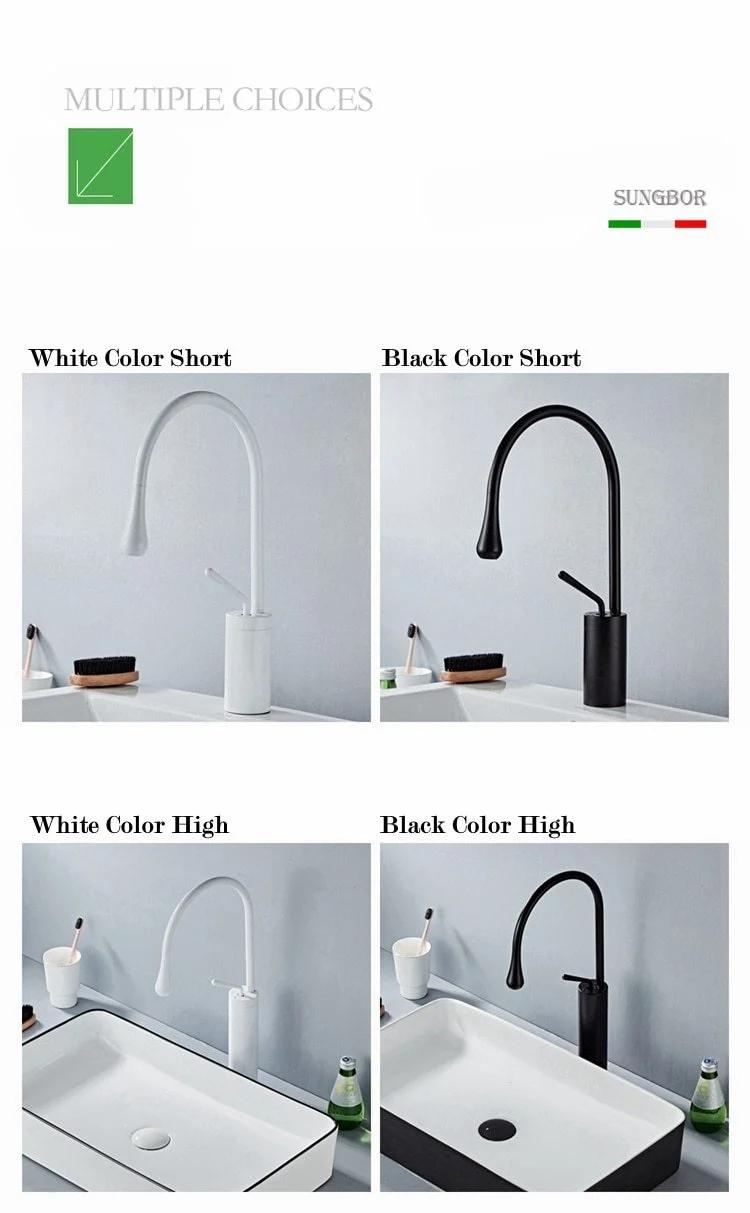 Raffeto Brass Crane Bathroom Faucet in 18 Inch and 15 Inch Heights