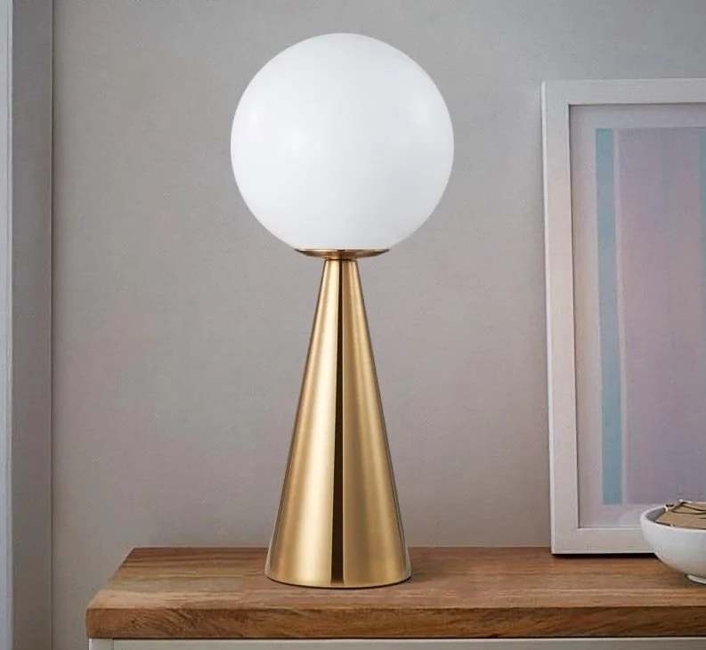 Quinn Cone Table Lamp in Metal and Glass, 19 Inch High