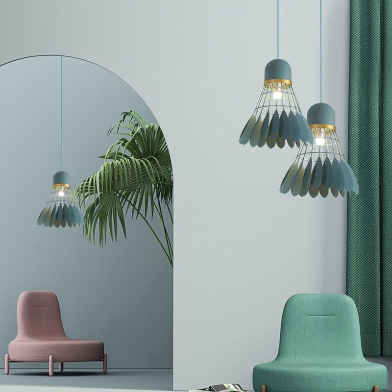 Minton Modern Nordic Art Deco Hanging Light in Painted Iron and Wood