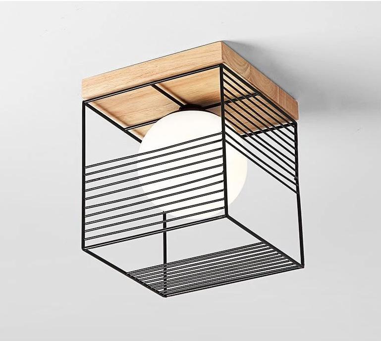 Escher Vintage Cage Ceiling Lights in Rubber Wood and Metal