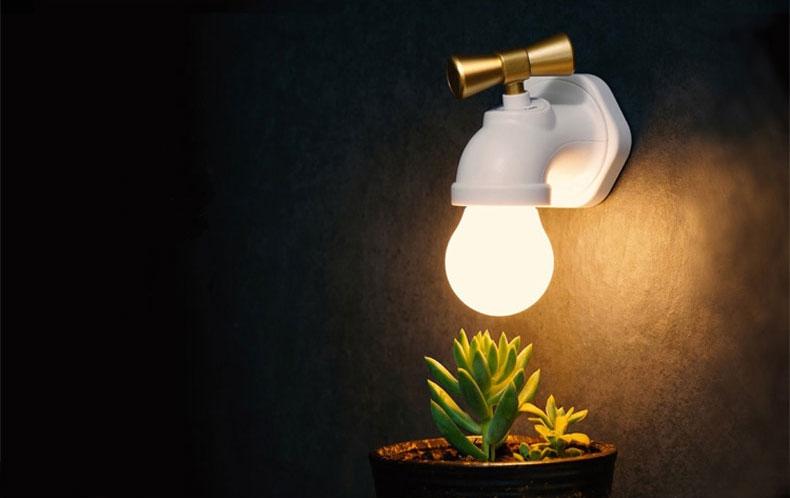 Tapful vägglampa för kran med ljudsensor och tre lägen