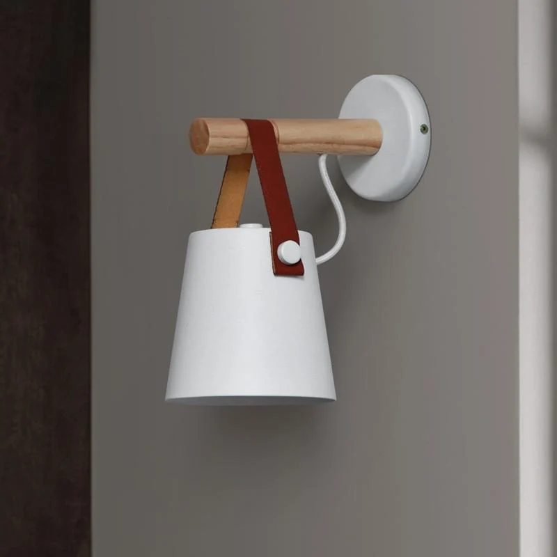 Nordic Hanging Wall Lamp with Iron and Wood Lantern Body