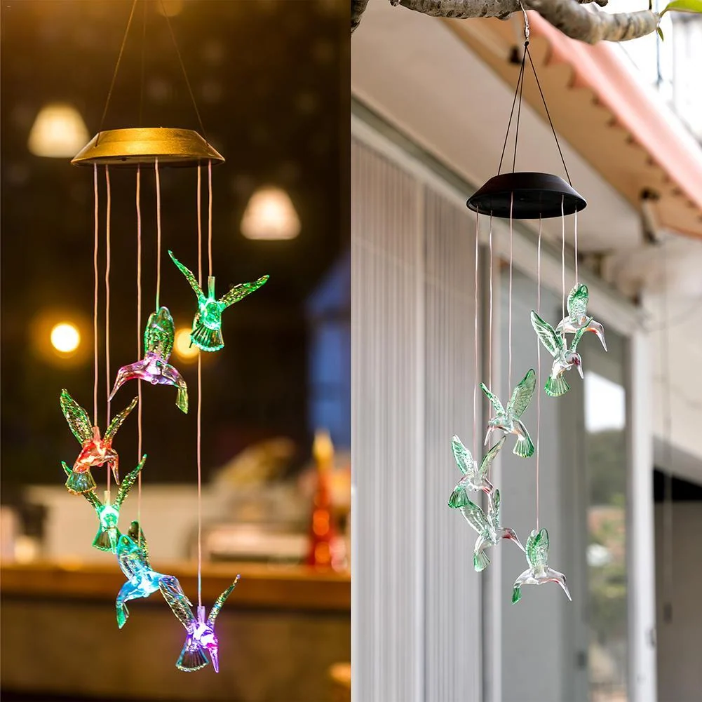 LED-vindspel med kolibri och 6 färgskiftande lampor