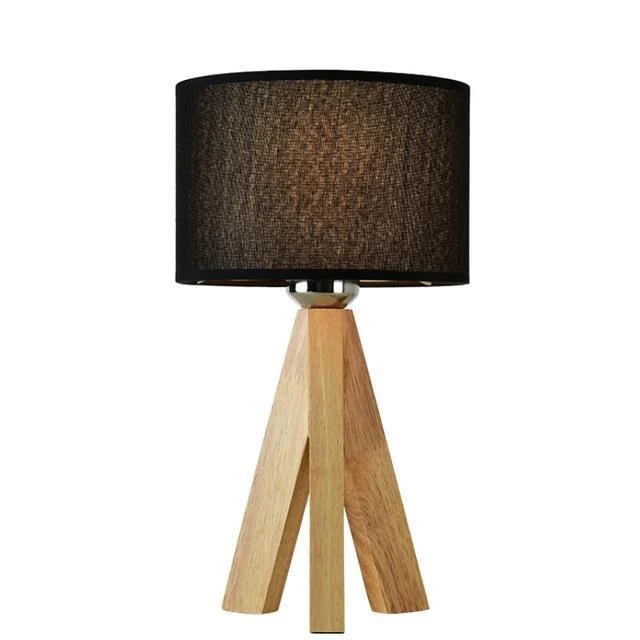 Lizbeth Three Leg Wooden Base Lamp with Fabric Shade and LED Bulb