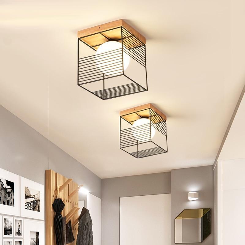 Escher Vintage Cage Ceiling Lights in Rubber Wood and Metal