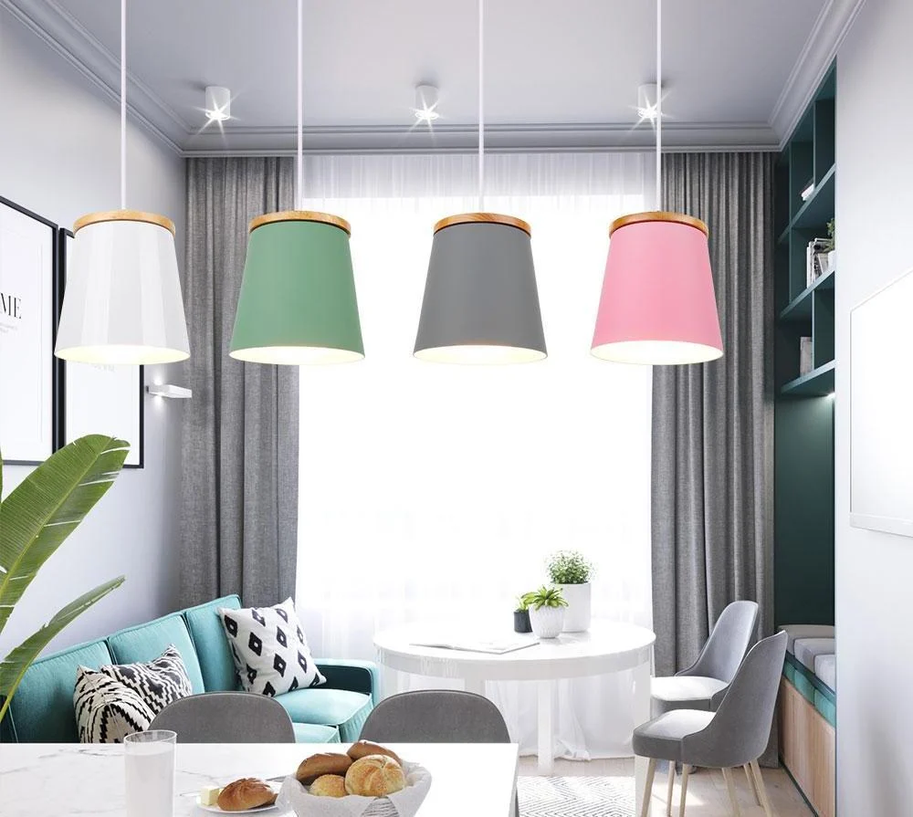 Modern Nordic Drop Down Lamp in Rubber Wood and Metal