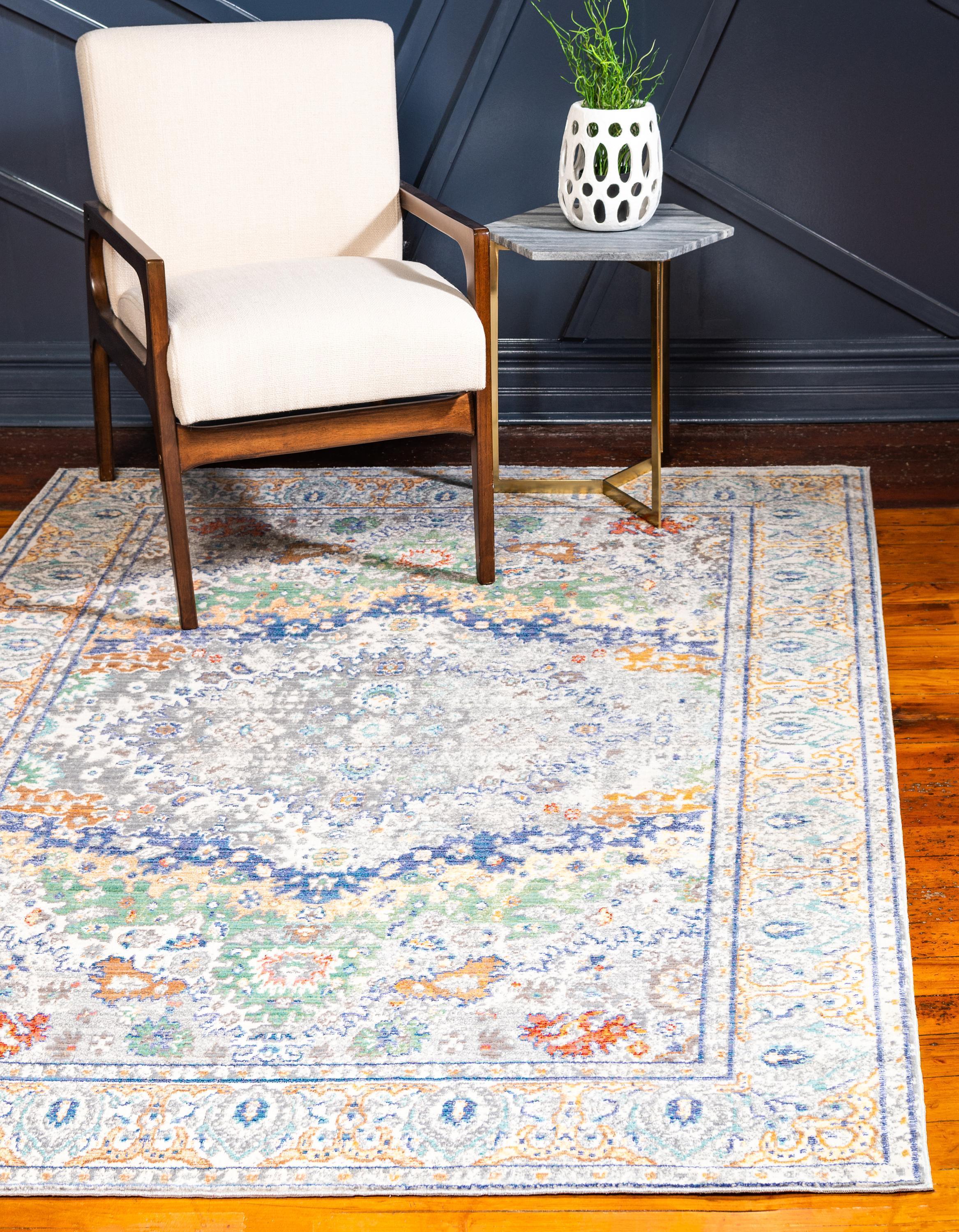 Turner Gray and Blue Vintage Style Area Rug from Unique Loom