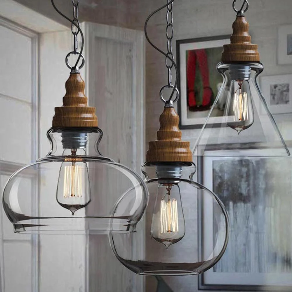 Thalia Clear Glass Vintage Antique Hanging Light in Glass and Iron