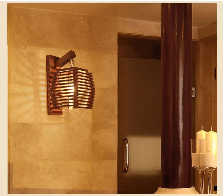 Cassia Wooden Lantern Lamp Wall Mounted Carved Wood Light