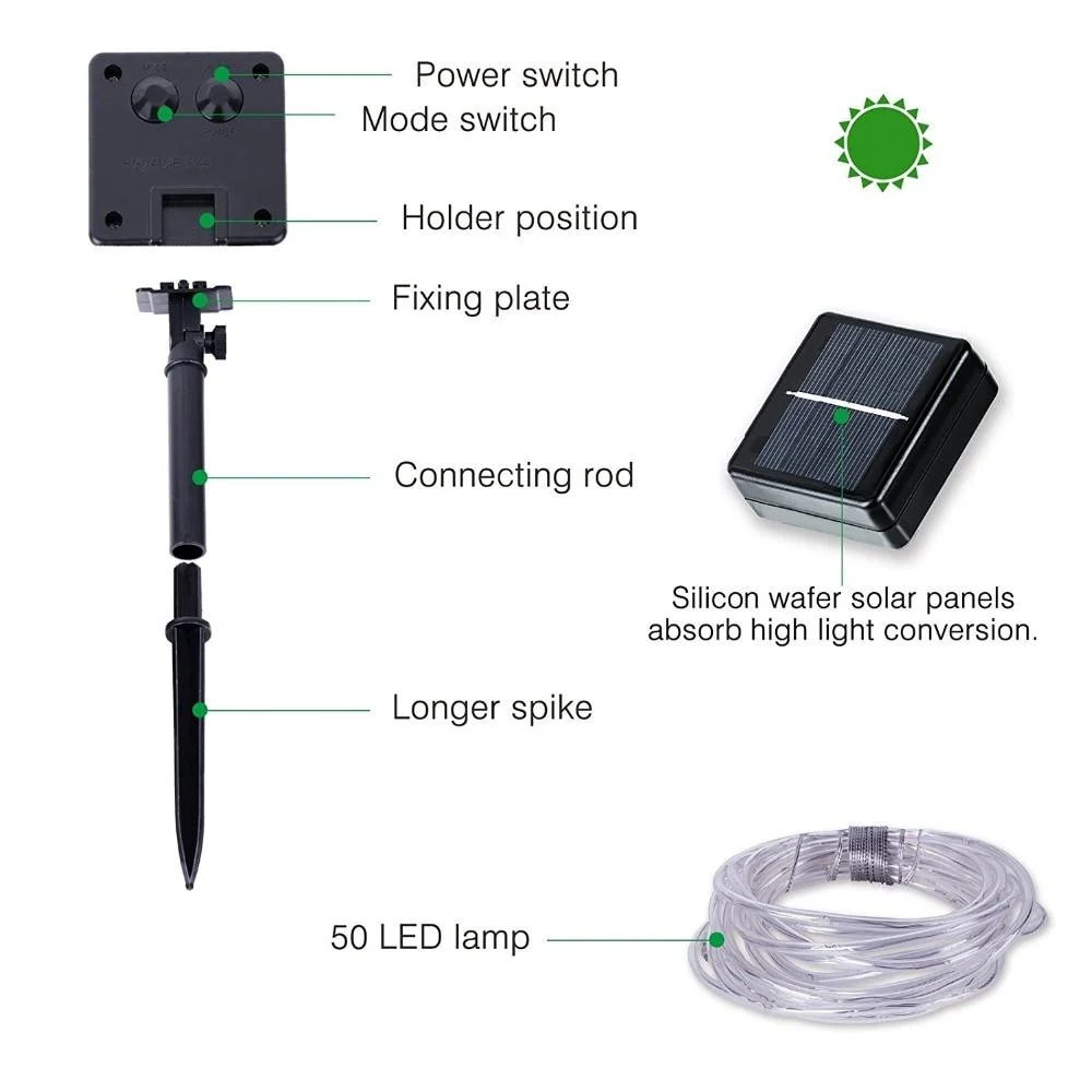 LED Solar Tube String Garden Lights for Fences, Pergolas and Patios