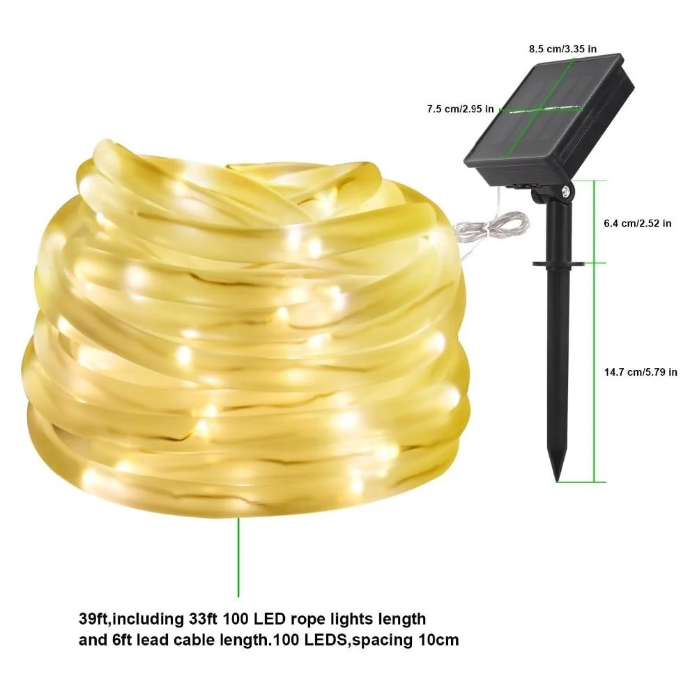 LED Solar Tube String Garden Lights for Fences, Pergolas and Patios