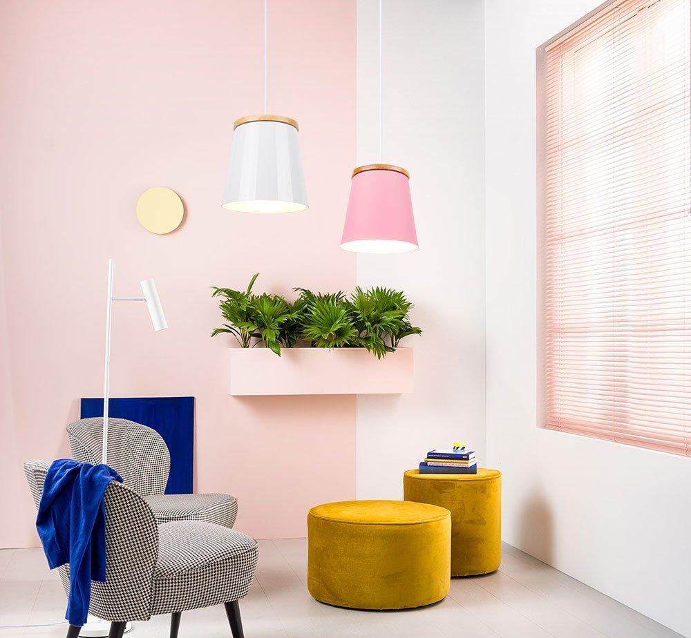 Modern Nordic Drop Down Lamp in Rubber Wood and Metal