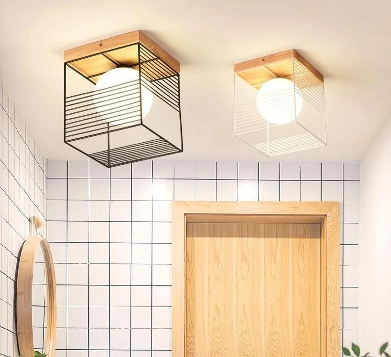 Escher Vintage Cage Ceiling Lights in Rubber Wood and Metal
