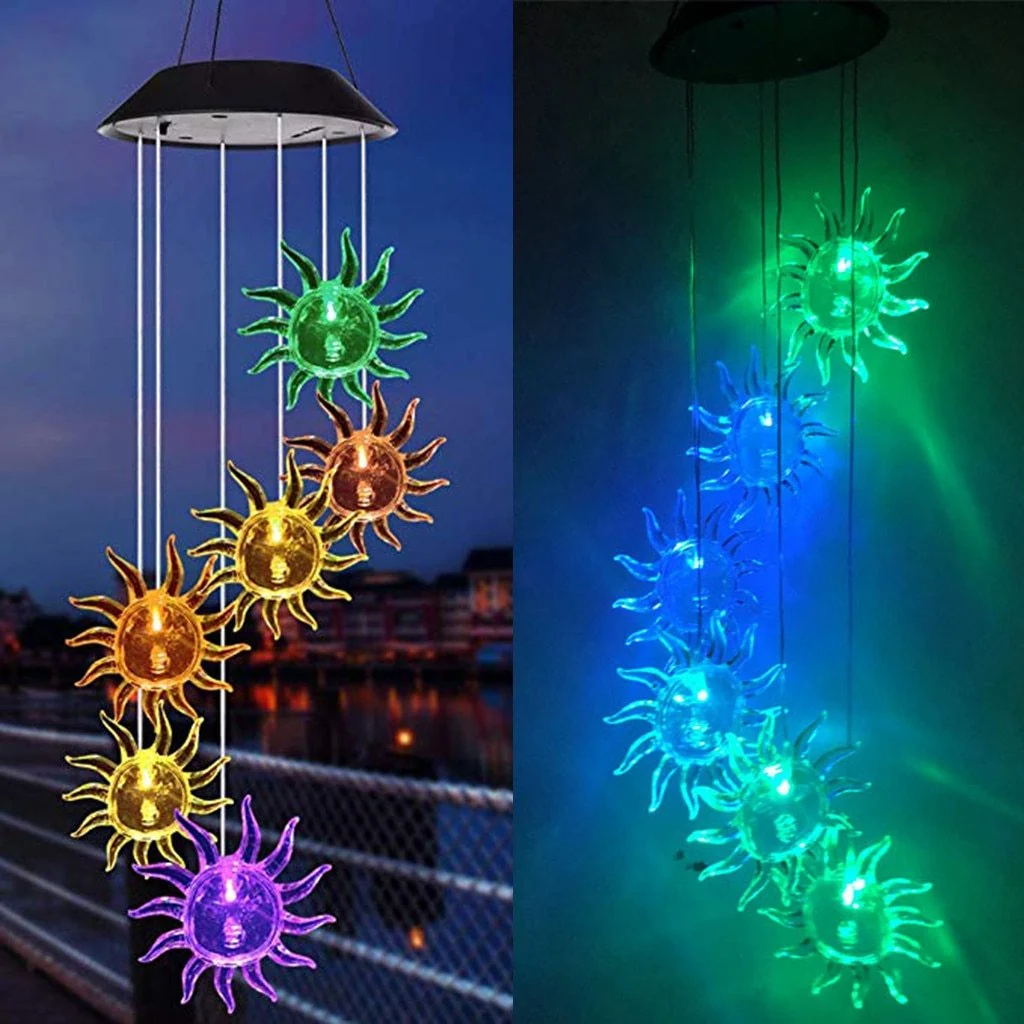 Luzes de sino de vento solar LED para varanda tranquila e iluminada