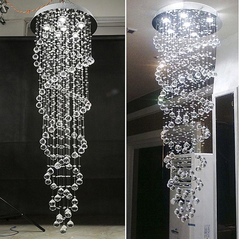 Modern LED Double Spiral Crystal Chandelier for Hallways and Stairwells