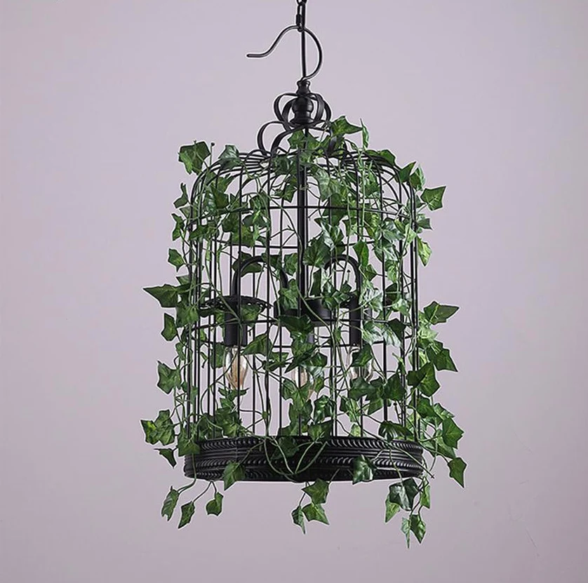 Lámpara colgante industrial vintage estilo jaula de pájaro Emory de metal pintado