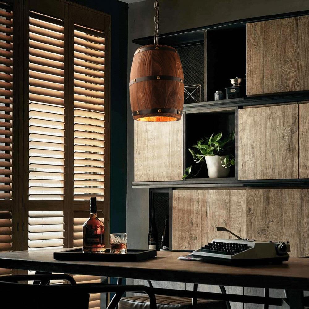 Erato Hanging Wooden Wine Barrel Light for Industrial Vintage Rooms