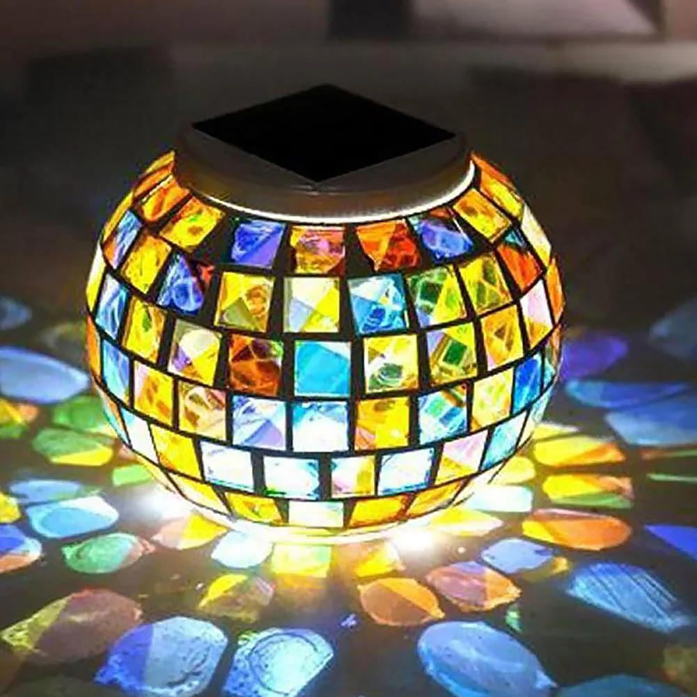 Mosaikki LED-puutarhavalo kestävästä lasista värinvaihtotilalla